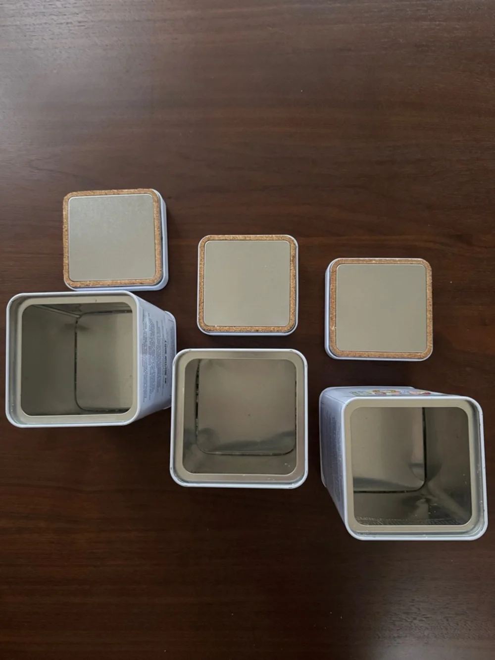 3 CANISTERS REFILLABLE STORAGE METAL TIN CORK SEAL LID EMPTY Nellie's DW Powder